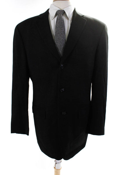 Barneys New York Mens Black Wool Printed Three Button Long Sleeve Blazer Size50R