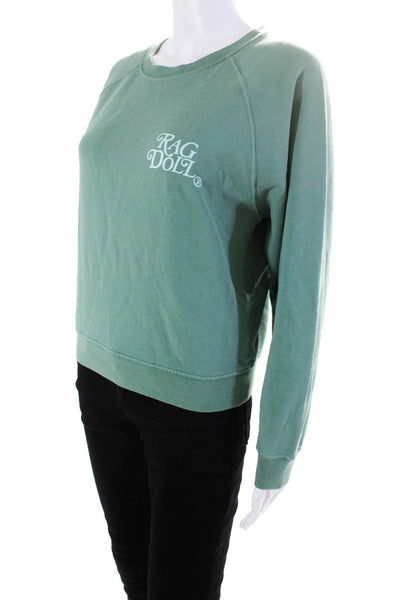 Ragdoll Women's Long Sleeve Cotton Logo Crewneck Sweatshirt Green Size XS