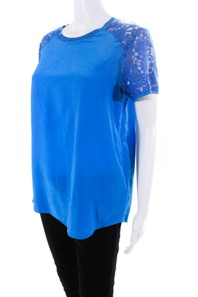 Rebecca Taylor Women's Short Sleeve Lace Silk Blouse Blue Size 2