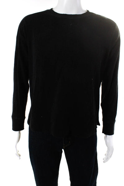 Vince Men's Long Sleeve Waffle Knit Crewneck T-Shirt Black Size L