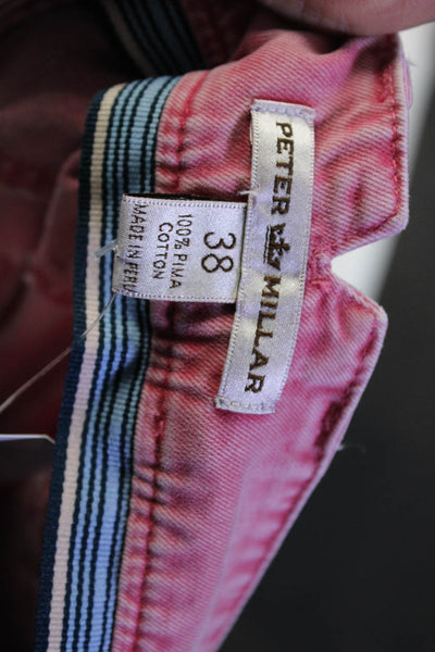 Peter Millar Mens Cotton Flat Front Straight Leg Khaki Chino Pants Pink Size 38