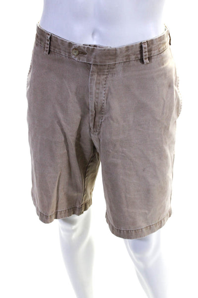 Peter Millar Mens 9" Inseam Cotton Flat Front Khaki Chino Shorts Tan Size 35