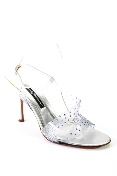 Beverly Feldman Womens Stiletto PVC Rhinestone Slingback Sandals Clear Size 8