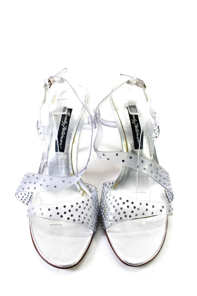 Beverly Feldman Womens Stiletto PVC Rhinestone Slingback Sandals Clear Size 8