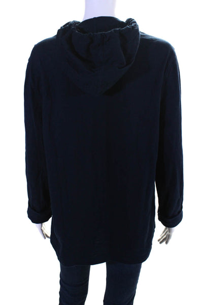 Michael Kors Womens Long Sleeve Drawstring Hoodie Tee Shirt Navy Blue Size Large