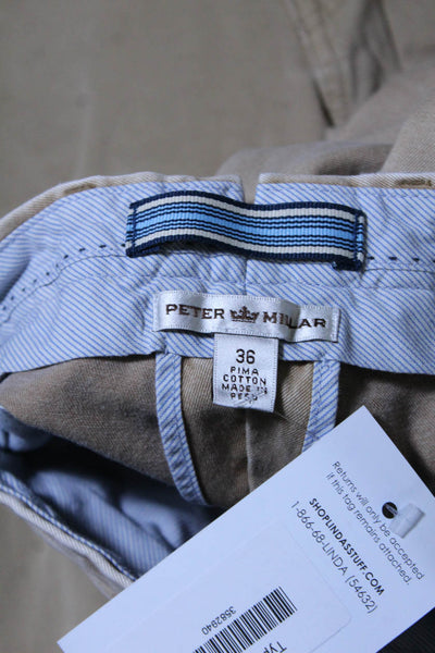 Peter Millar Mens Cotton Flat Front Straight Leg Khaki Pants Light Brown Size 36