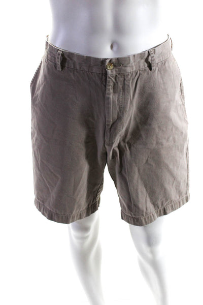 Peter Millar Mens Cotton 9" Inseam Flat Front Chino Khaki Shorts Beige Size 36