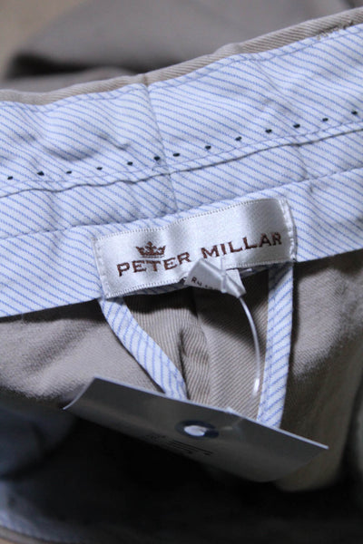 Peter Millar Mens Cotton 9" Inseam Flat Front Chino Khaki Shorts Beige Size 36