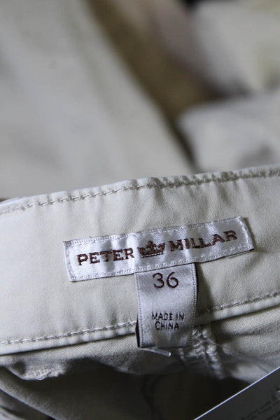 Peter Millar Mens Flat Front Slim Straight Leg Khaki Pants Light Beige Size 36
