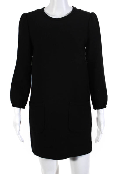 Dolce & Gabbana Womens Black Wool Crew Neck Front Pocket Shift Dress Size 42