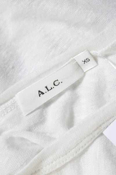 ALC Women's Graphic Print Short Sleeve Linen Crewneck Tee White Size XS