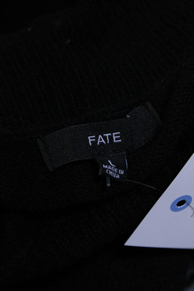 Fate Women's Long Sleeve  Raw Edge Turtleneck Blouse Black Size L