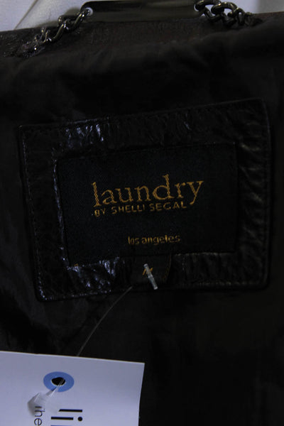 Laundry by Shelli Segal Women's Lined Leather Biker Jacket Brown Size M