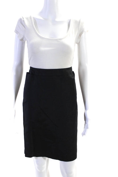 Yves Saint Laurent Womens Black Silk Zip Back Knee Length Pencil Skirt Size 44