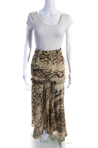 Anne Fernandes Womens Snakeskin Print Tiered Maxi Skirt Brown Ivory Size Large