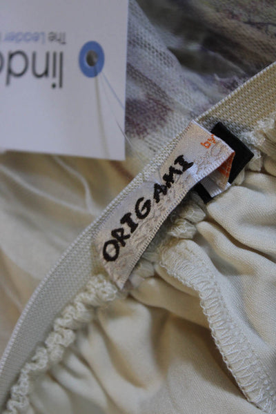 Origami Womens Floral Mesh Elastic Waist Midi Skirt Ivory Size Medium