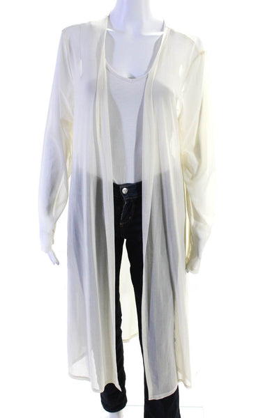 Origami Womens Long Sheer Mesh Open Front Robe Cardigan Ivory Size Medium