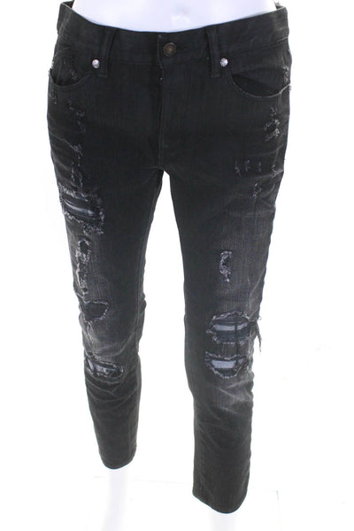 Roberto Cavalli Womens Distressed Mid-Rise Button Fly Skinny Jean Black Size 29