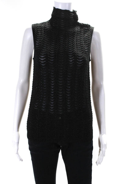 Lauren Ralph Lauren Womens Textured Button Mock Neck Sleeveless Top Black Size S