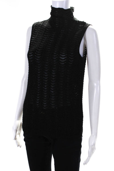 Lauren Ralph Lauren Womens Textured Button Mock Neck Sleeveless Top Black Size S