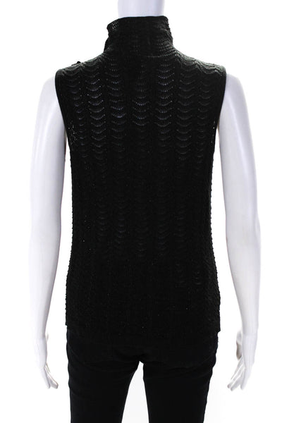 Lauren Ralph Lauren Womens Textured Button Mock Neck Sleeveless Top Black Size S