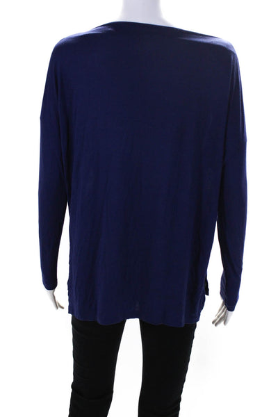 Vince Womens Cowl Neck Long Sleeve Side Slit Pullover Blouse Top Blue Size XS