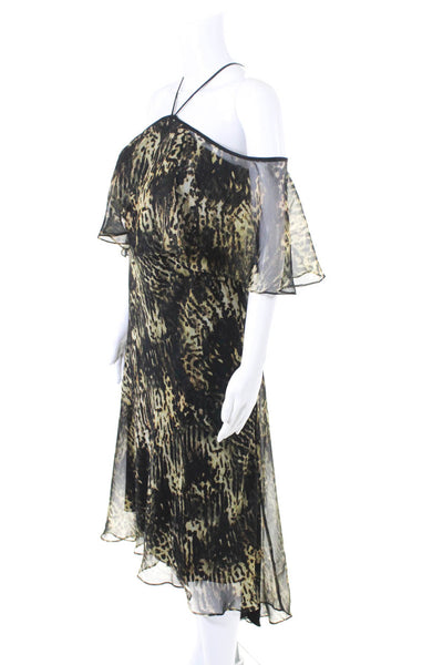 Theia Womens Leopard Print Chiffon Halter Maxi Dress Gown Black White Size 8