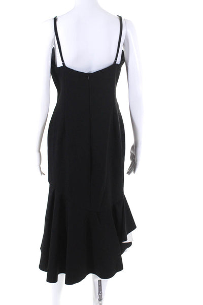 Bardot Womens Contrast Ruffle V Neck Midi Sheath Dress Black White Size 8