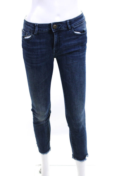 DL 1961 Womens Cotton Buttoned Fringed Hem Straight Leg Jeans Blue Size EUR26