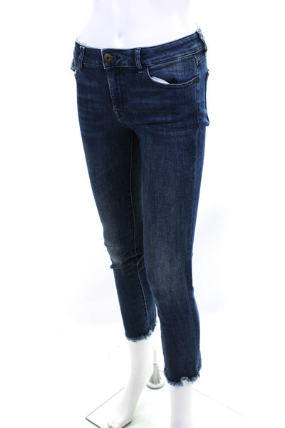 DL 1961 Womens Cotton Buttoned Fringed Hem Straight Leg Jeans Blue Size EUR26