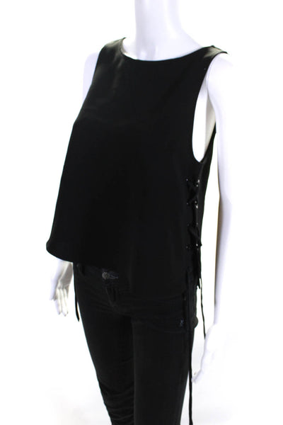 Rag & Bone Womens Round Neck Sleeveless Lace-Up Side Slit Tank Top Black Size S