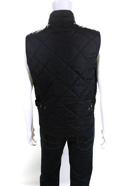 J Crew Mens Striped Quilted Sleeveless Front Zipped Textured Vest Black Size S