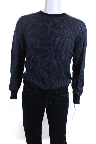 J Crew Mens Cotton Spotted Texture Long Sleeve Pullover Sweater Blue Size M