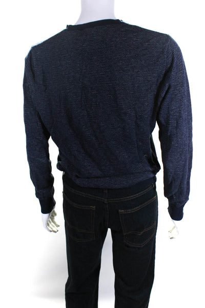 J Crew Mens Cotton Spotted Texture Long Sleeve Pullover Sweater Blue Size M
