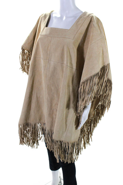 Pamela McCoy Collection Womens Leather Tassel Trim Poncho Beige Size XL