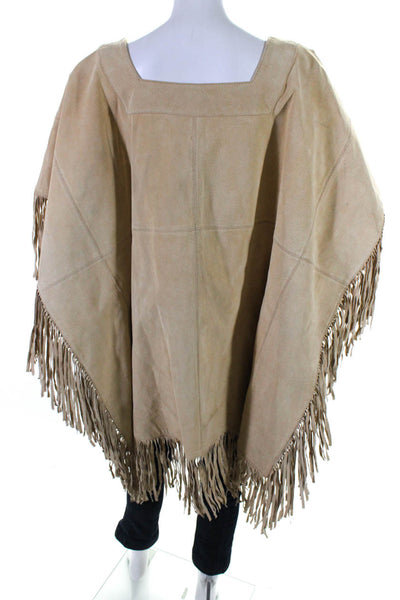 Pamela McCoy Collection Womens Leather Tassel Trim Poncho Beige Size XL