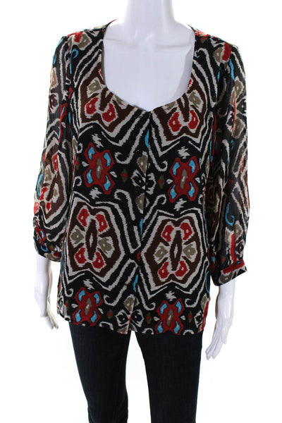Linea by Louis Dell Olio Womens Silk Abstract Print Blouse Top Black Size M