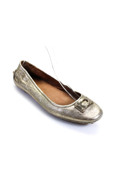 Coach Womens Metallic Buckle Detail Square Toe Slip On Flats Silver Size 10