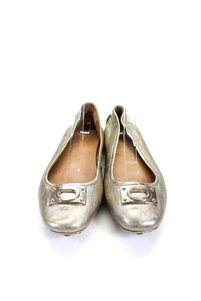Coach Womens Metallic Buckle Detail Square Toe Slip On Flats Silver Size 10