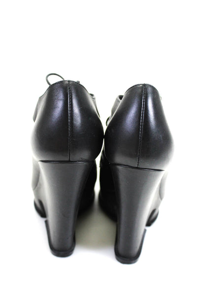 Yves Saint Laurent Womens Black Leather Strappy Lace Up Platform Shoes Size 5