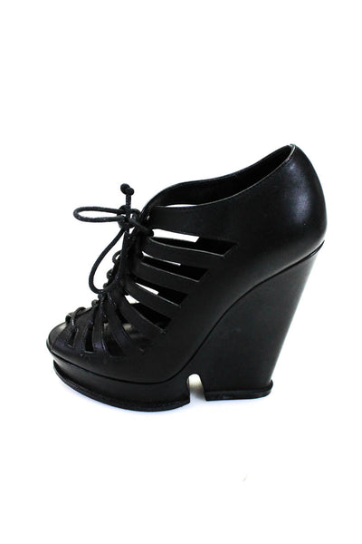 Yves Saint Laurent Womens Black Leather Strappy Lace Up Platform Shoes Size 5