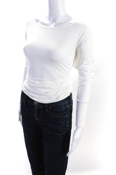 Boston Proper Womens Long Sleeve Draped Boat Neck Top Blouse White Size XS