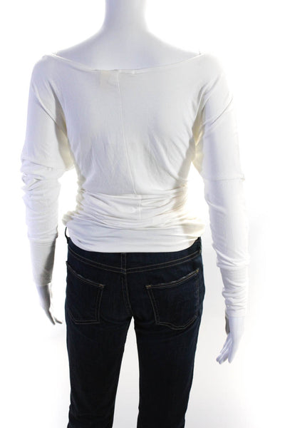 Boston Proper Womens Long Sleeve Draped Boat Neck Top Blouse White Size XS