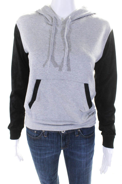Splendid Womens Pullover Hooded Contrast Sleeve Sweater Gray Black Size XS