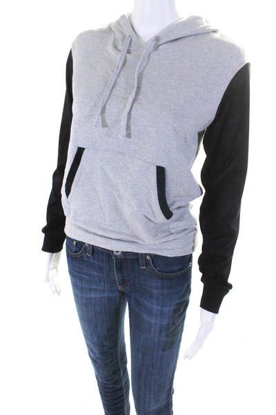 Splendid Womens Pullover Hooded Contrast Sleeve Sweater Gray Black Size XS