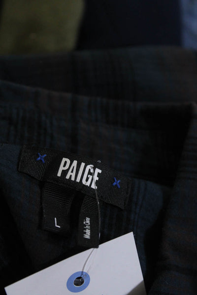 Paige Mens Long Sleeve Plaid Button Up Dress Shirt Black Blue Size Large