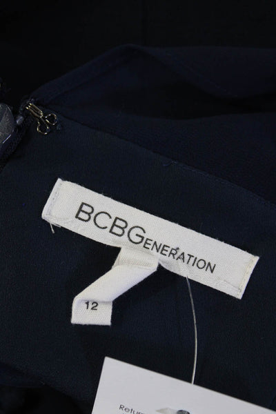 BCBGeneration Womens Chiffon Yoke Sleeveless Crepe Romper Navy Blue Size 12