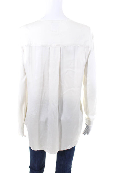 Go Silk Womens Long Sleeve Henley Top Blouse Ivory Silk Cotton Size Medium
