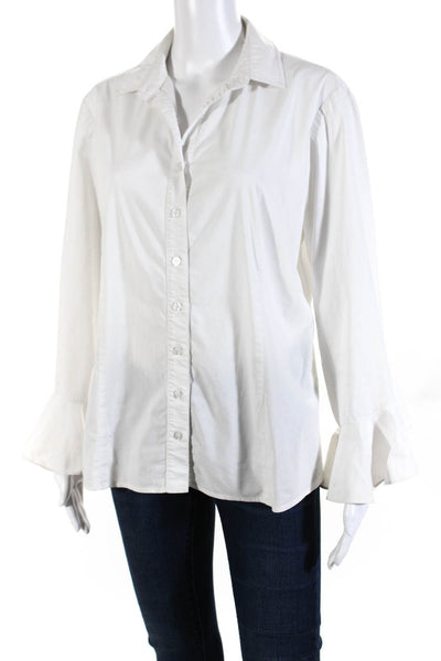 Finley Womens Ruffle Flare Long Sleeve Collared Button Down Blouse  White Size S