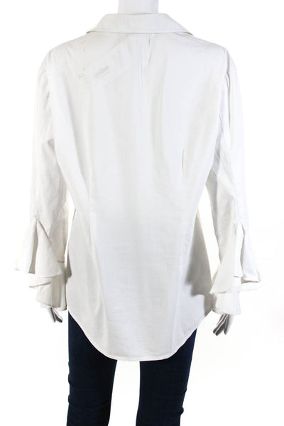 Finley Womens Ruffle Flare Long Sleeve Collared Button Down Blouse  White Size S